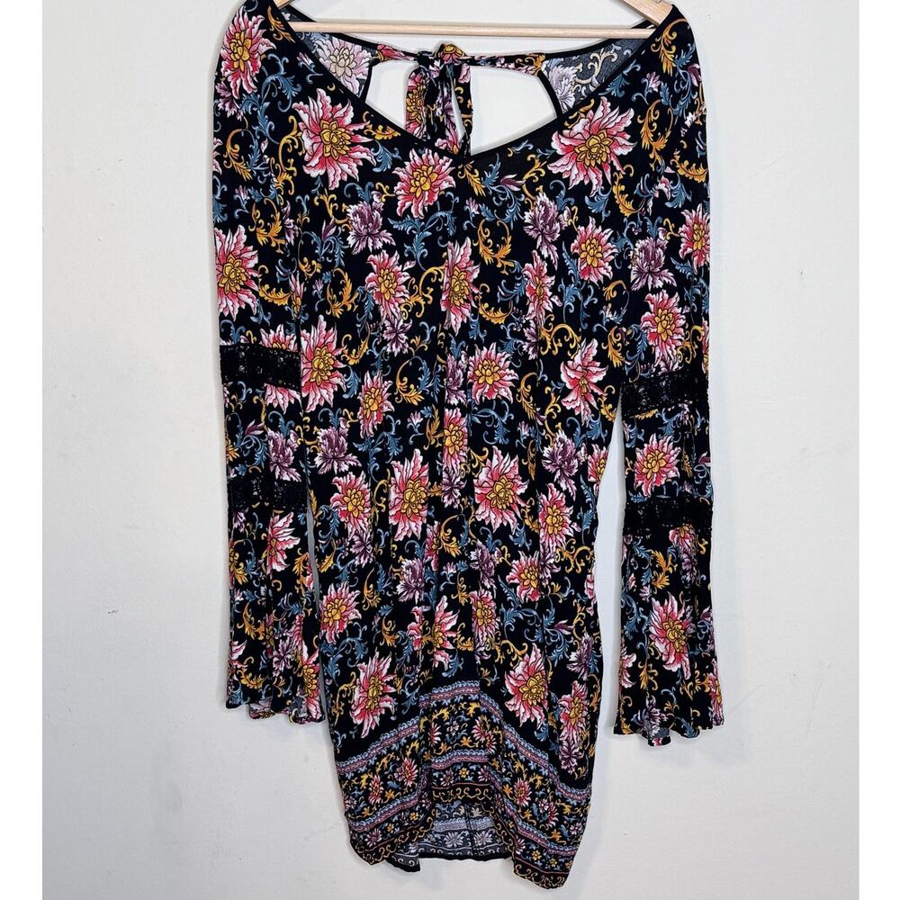 Xhilaration Women's Floral Long Bell Sleeve Boho Dress Large - Picture 2 of 4